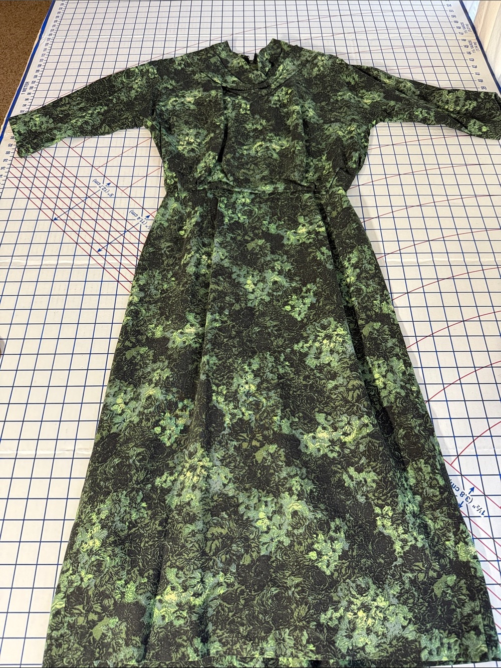 Vintage 1960 R&K Originals Green Black Cocktail Dress 24” Waist Metal Zip